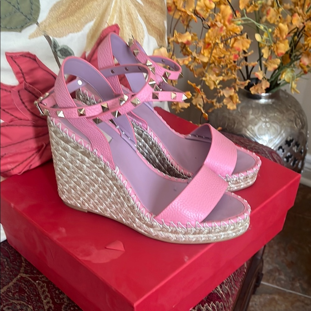 Valentino Garavani Pink Studded Wedge Sandals